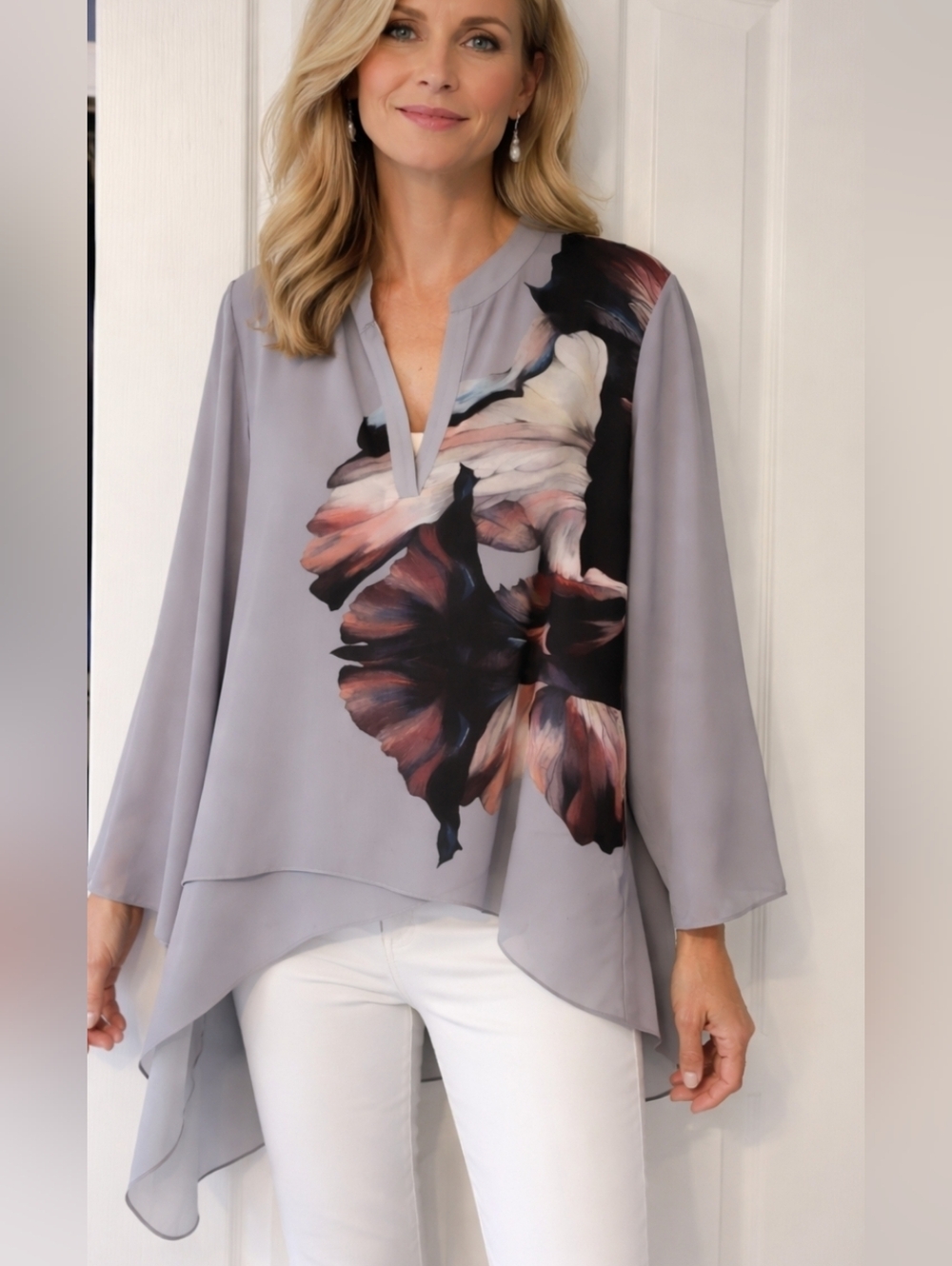 Women's Lavender Floral High-Low Blouse Sz. 14